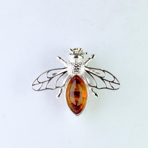 Sterling Silver and Amber Bee Design Brooch.