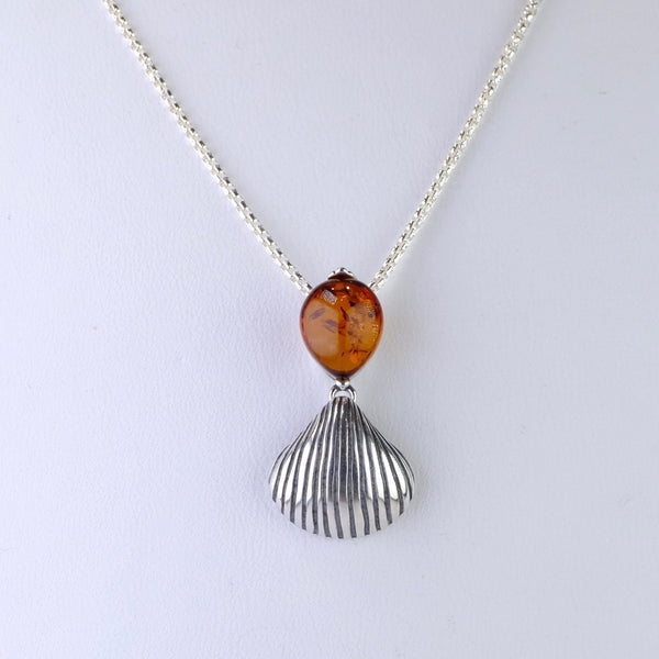 Amber and Silver Shell Pendant.