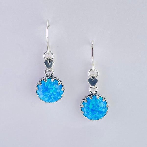 Round Opal and  Sterling Silver Drop Earrings.