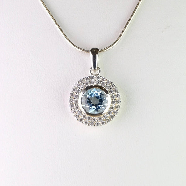 Blue Topaz, Cubic Zirconia and Silver Pendant.