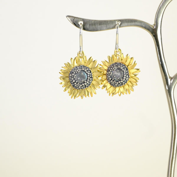 Handmade Silver Sunflower Earrings by Sheena Mcmaster.