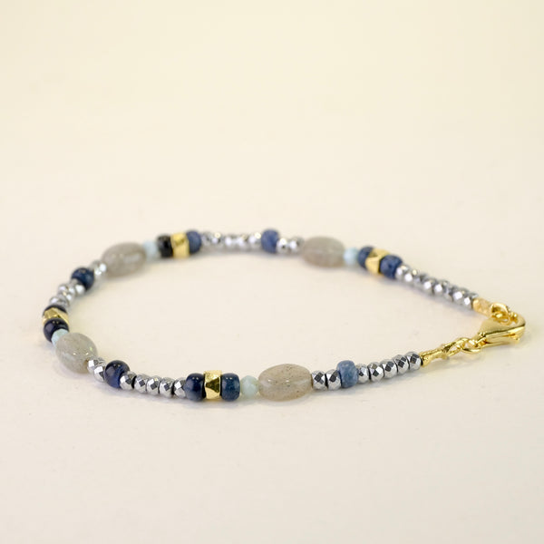 Lapis, Labradorite and Larimar Beaded Bracelet.