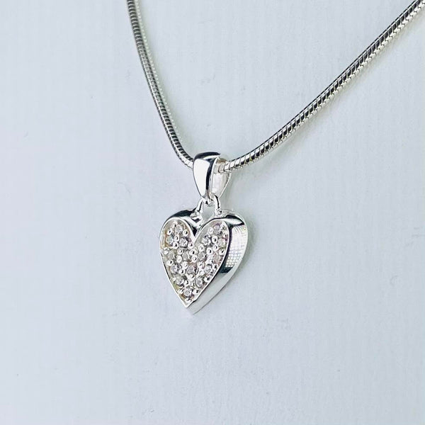Delicate Heart Cubic Zirconia and Silver Pendant by JB Designs.