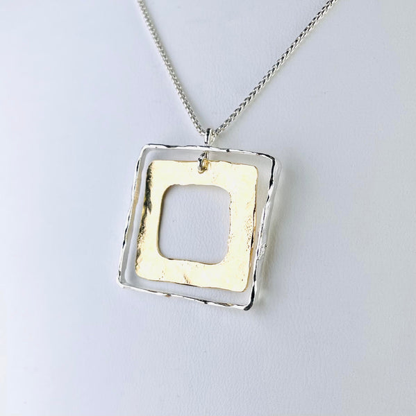 Square Silver and Gold Plated Pendant by JB Designs.