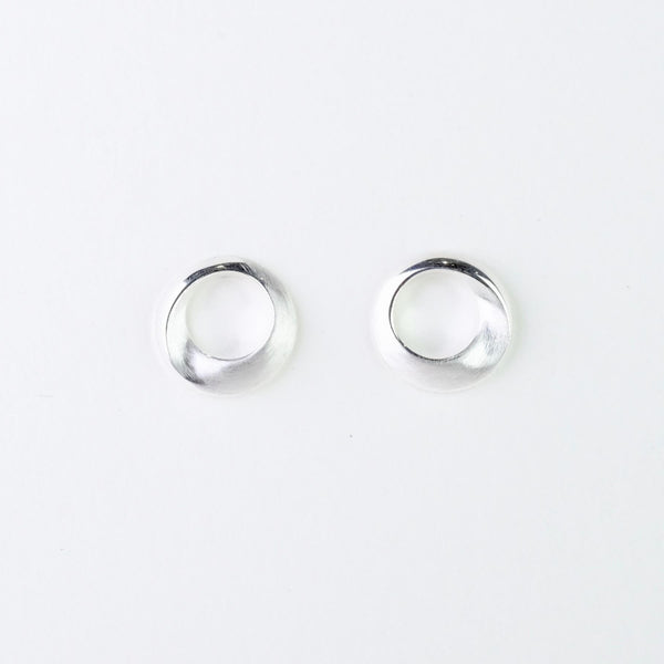 Circular Satin and Polished Silver Stud Earrings by JB Designs.