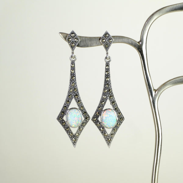 Vintage Style Opal, Marcasite and Silver earrings