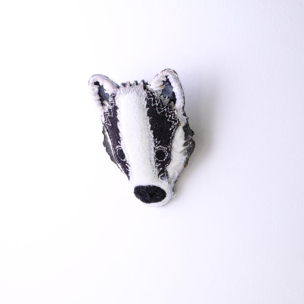 Embroidered Badger Brooch.