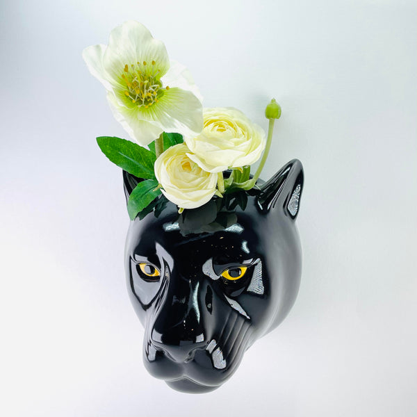 Large Ceramic 'Black Panther's Head' Wall Vase by Quail.