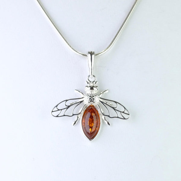Sterling Silver and Amber Bee Design Pendant.