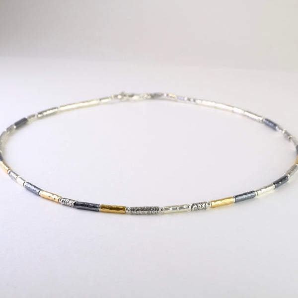 Fine Cylindrical Linked Sterling Silver and Rolled Gold Necklace by JB Designs.