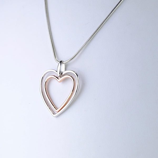Silver and Rose Gold Plated Heart Pendant by JB Designs.