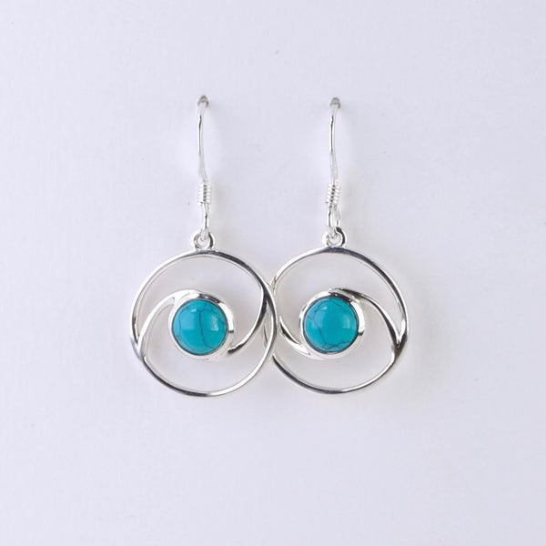 Silver and Turquoise Swirl Drop Earrings.