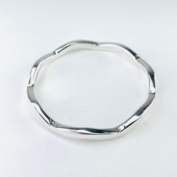 Sterling Silver Wavy Bangle Bracelet (Small)