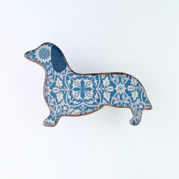 Handmade Ceramic Dachshund Brooch.