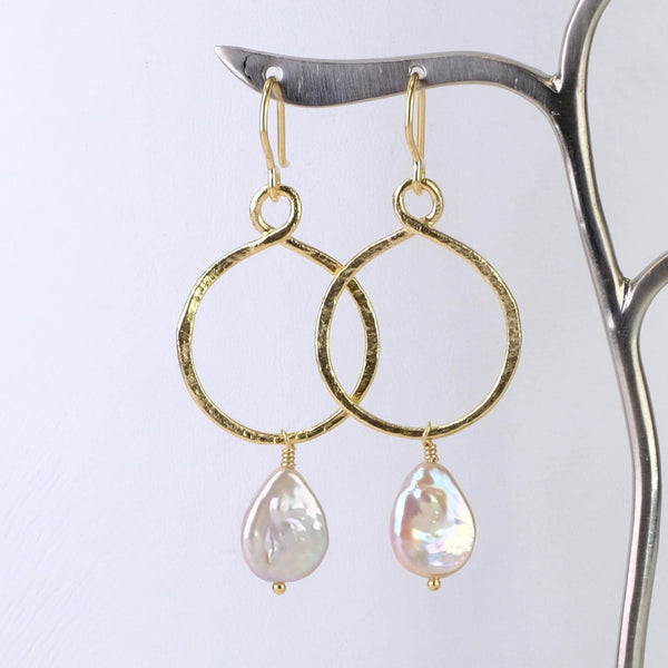 Handmade Silver and Gold Plated Earrings with White Pearl by JB Designs.