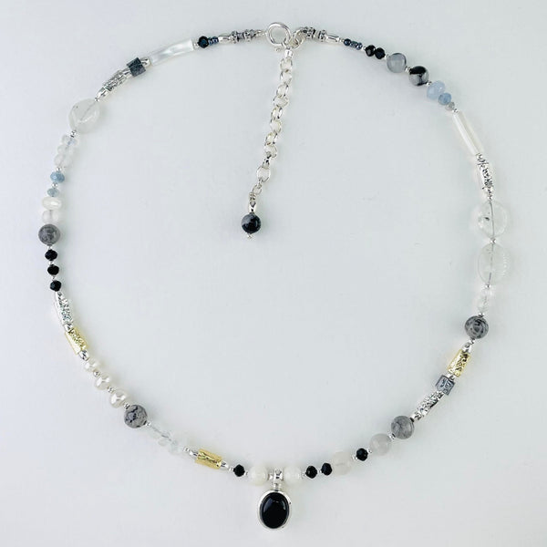 Mixed Stone, Pearl and Black Onyx Necklace by Emily Merrix.