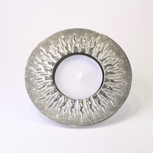 Pewter 'Sun' Tea Light Holder.