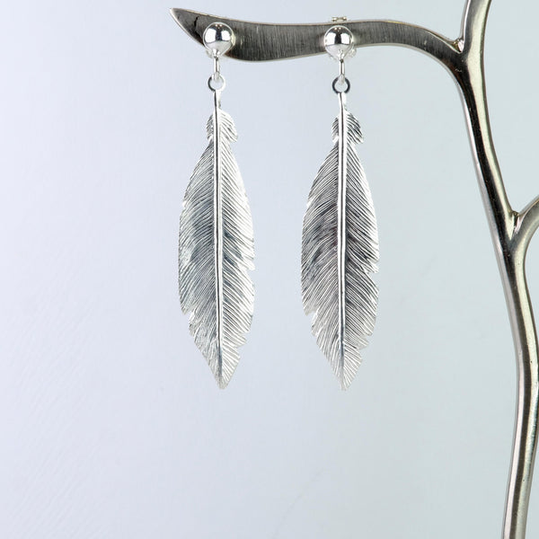 Satin Silver Feather Earrings by JB Designs.