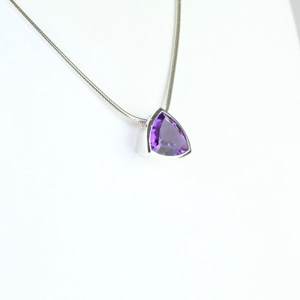 'Trillion' Amethyst and Silver Pendant.