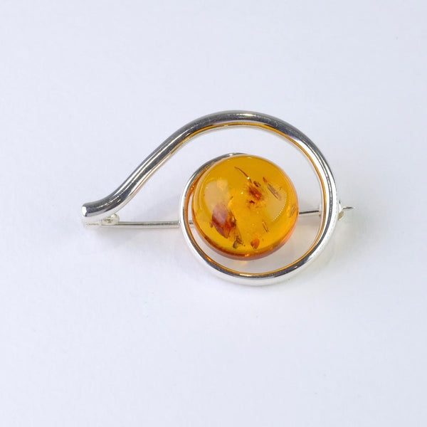 Contemporary Design Silver and Amber Brooch