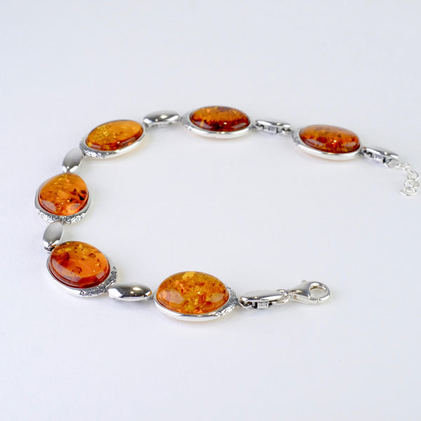 Silver and Oval Amber Bracelet.