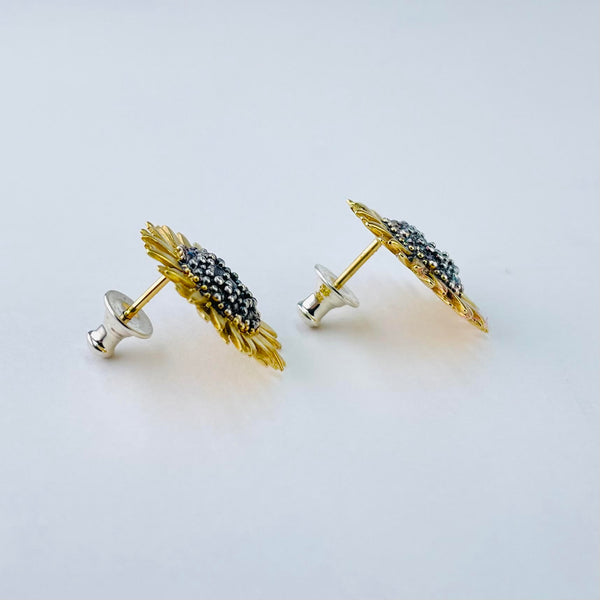 Handmade Silver and Gold Plated Sunflower Stud Earrings by Sheena McMaster.