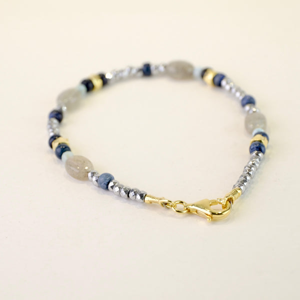 Lapis, Labradorite and Larimar Beaded Bracelet.