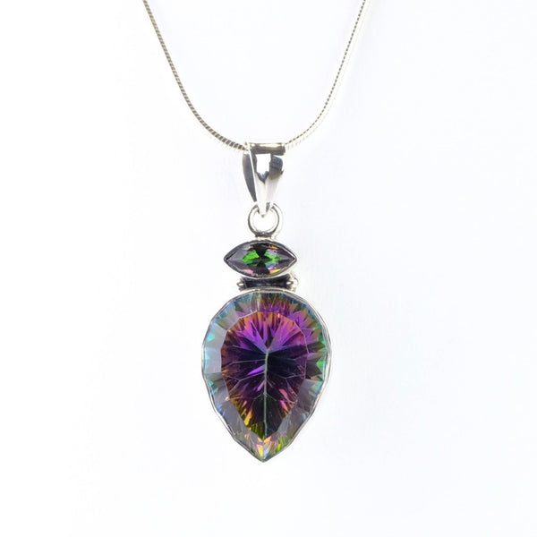 Two Stoned Silver and Mystic Topaz Pendant.