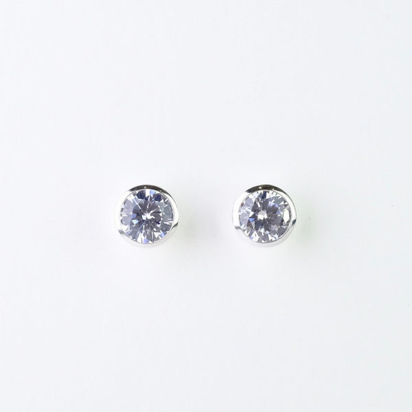 Silver and Cz Round Stud Earrings by JB Designs.