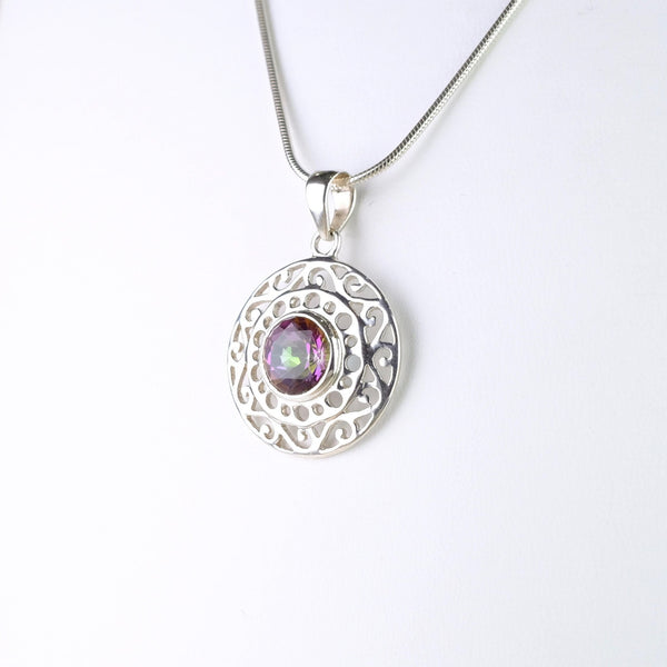 Celtic Design Sterling Silver and Mystic Topaz Pendant.