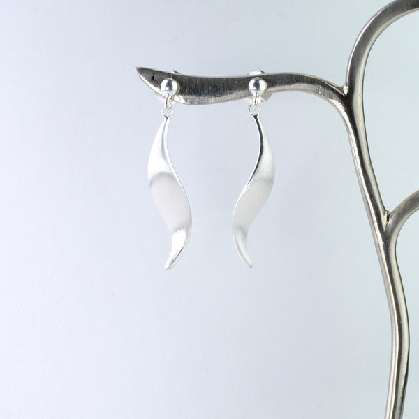 Satin Silver 'Leaf' Drop Earrings by JB Designs.