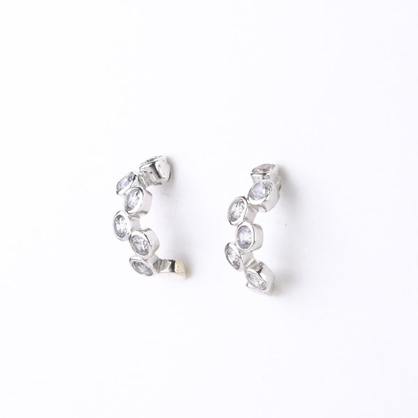 Silver and Cz Semi Hoop Stud Earrings by JB Designs.