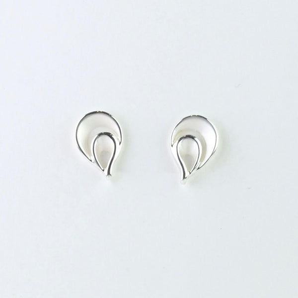 Double Teardrop Satin and Polished Silver Stud Earrings by JB Designs.
