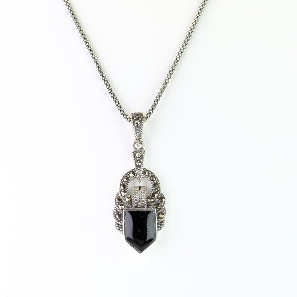 Silver, Black Onyx and Marcasite Pendant.
