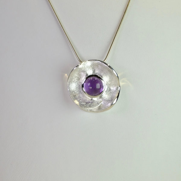 Round Amethyst and Textured Silver Pendant by JB Designs.