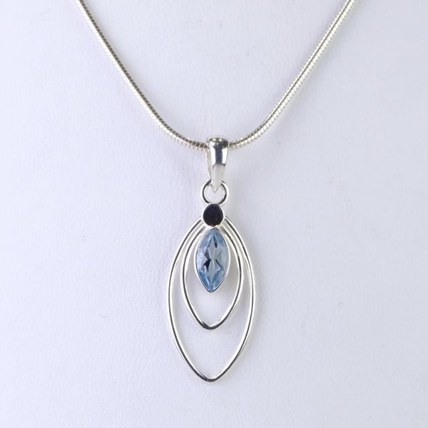 Marquise Shaped Silver and Blue Topaz Pendant.