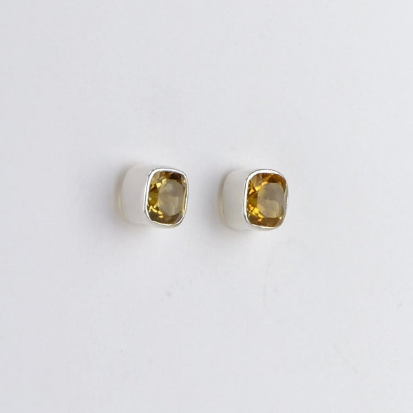 Silver and Citrine Square Stud Earrings.
