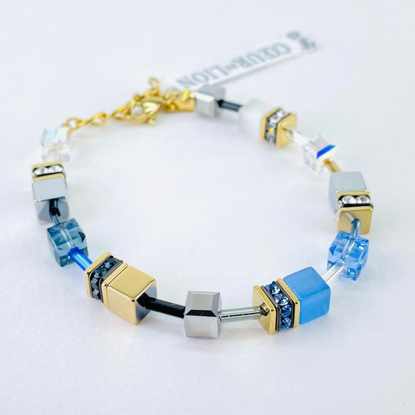 Coeur de Lion Geo Cubes Bracelet in Rose Gold and Blues.