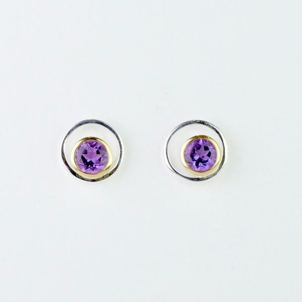 Sterling Silver, Amethyst and Gold Plate Stud Earrings by JB Designs.