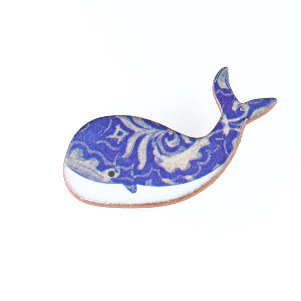 Handmade Ceramic Blue Whale Brooch.