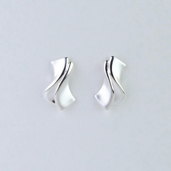 Satin and Polished Twist Silver Stud Earrings by JB Designs.