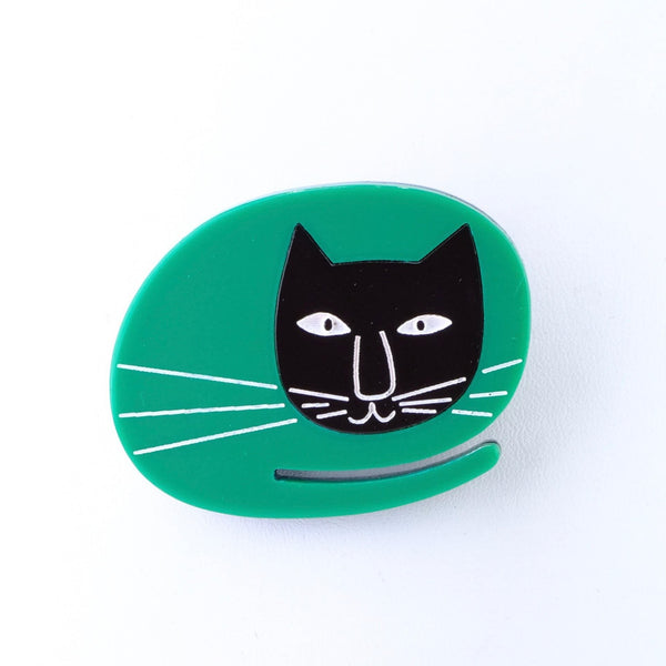 Resin Cat Brooch, Green