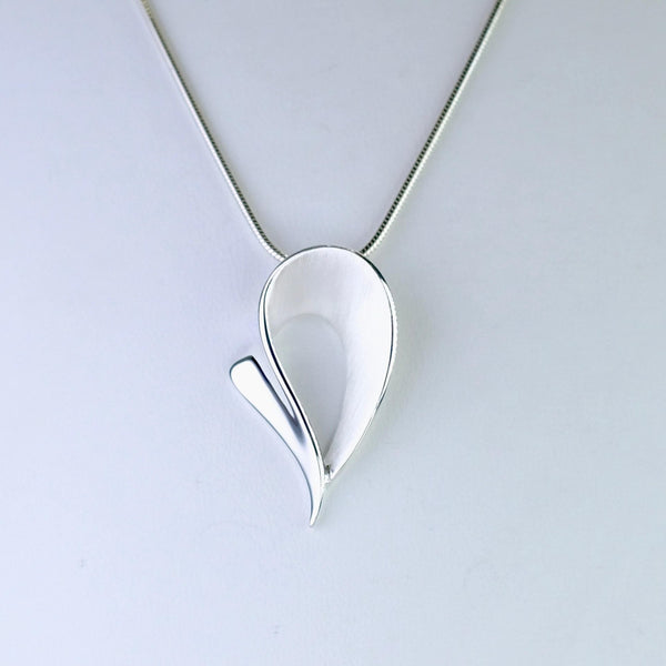 Satin and High Polished Pear Shape Silver Pendant by JB Designs.