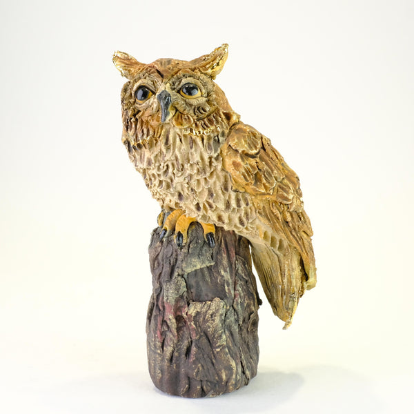 Ceramic Long Eared Owl Sculpture by Gin Durham.