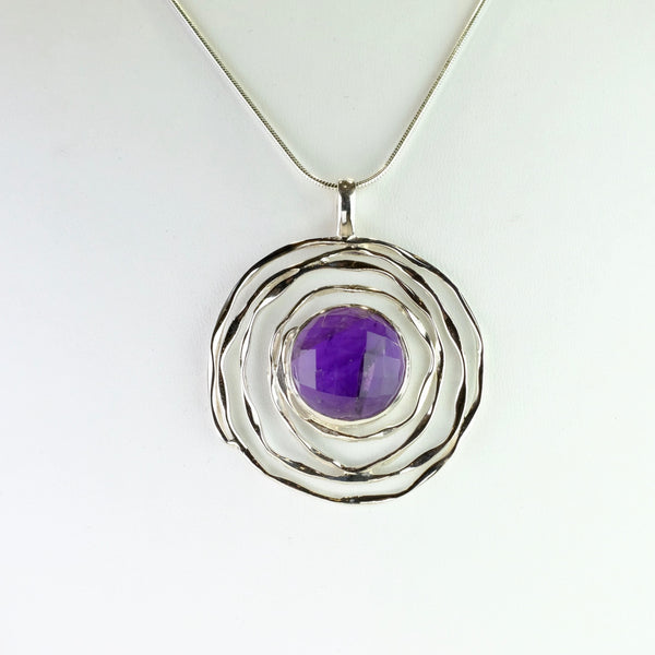 Sterling Silver Swirl and Faceted Amethyst Pendant.