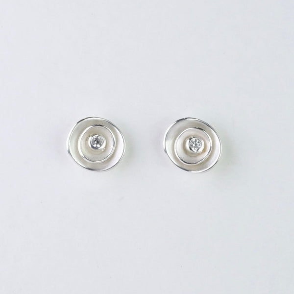 Satin Silver and Cz Stud Earrings by JB Designs.