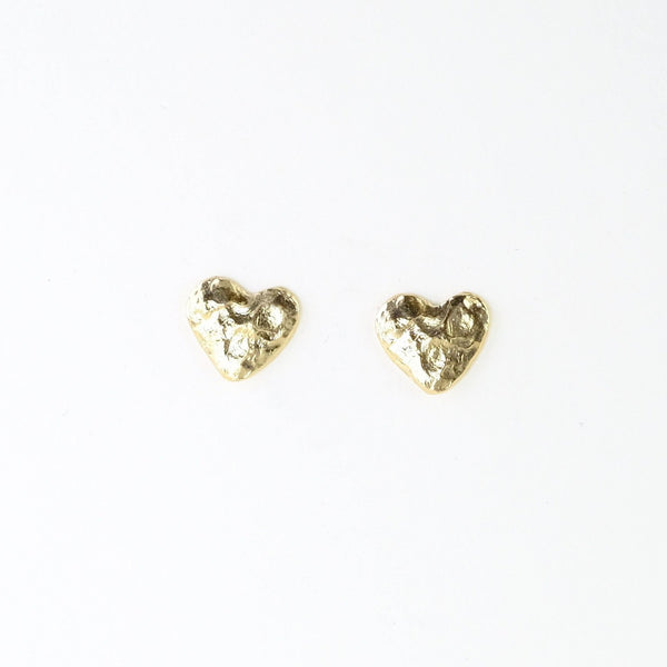Textured Gold Plated Heart Stud Earrings by JB Designs.