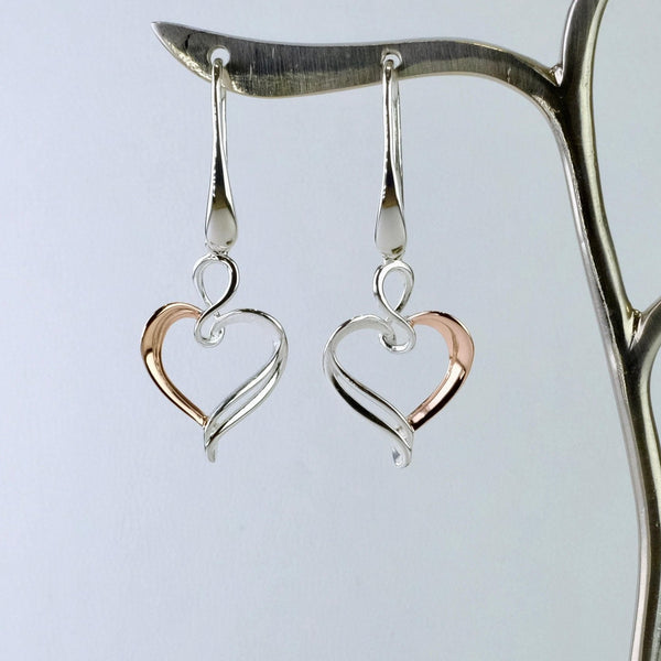 Silver and Rose Gold Heart Drops by 'Unique'