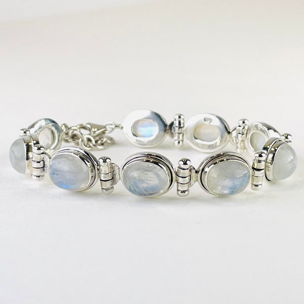 Silver and Rainbow Moonstone Bracelet.