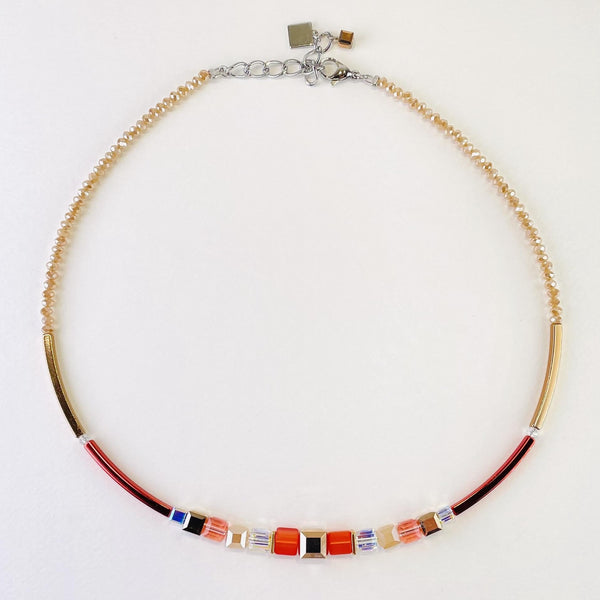 Gold and Coral Coloured Coeur de Lion Necklace.